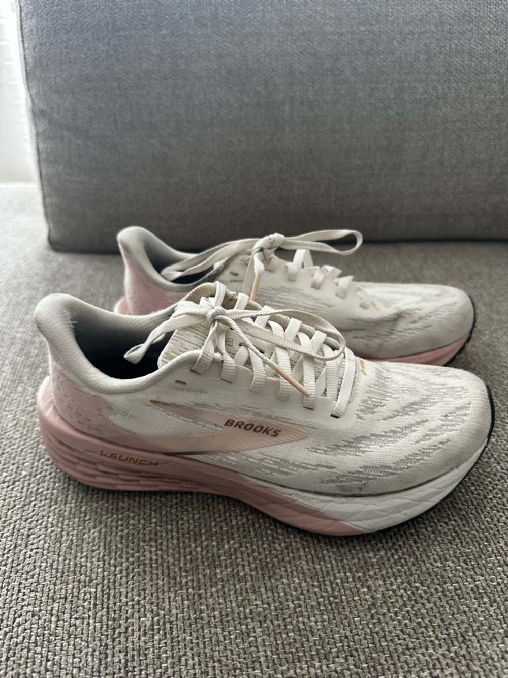 Brooks Women's Launch Running Shoes in Cream and Pink